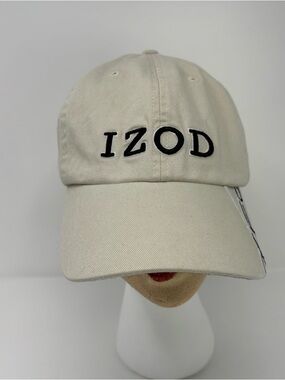 IZOD Beige Cotton Baseball Cap Hap Adjustable Strapback Embroidered Logo